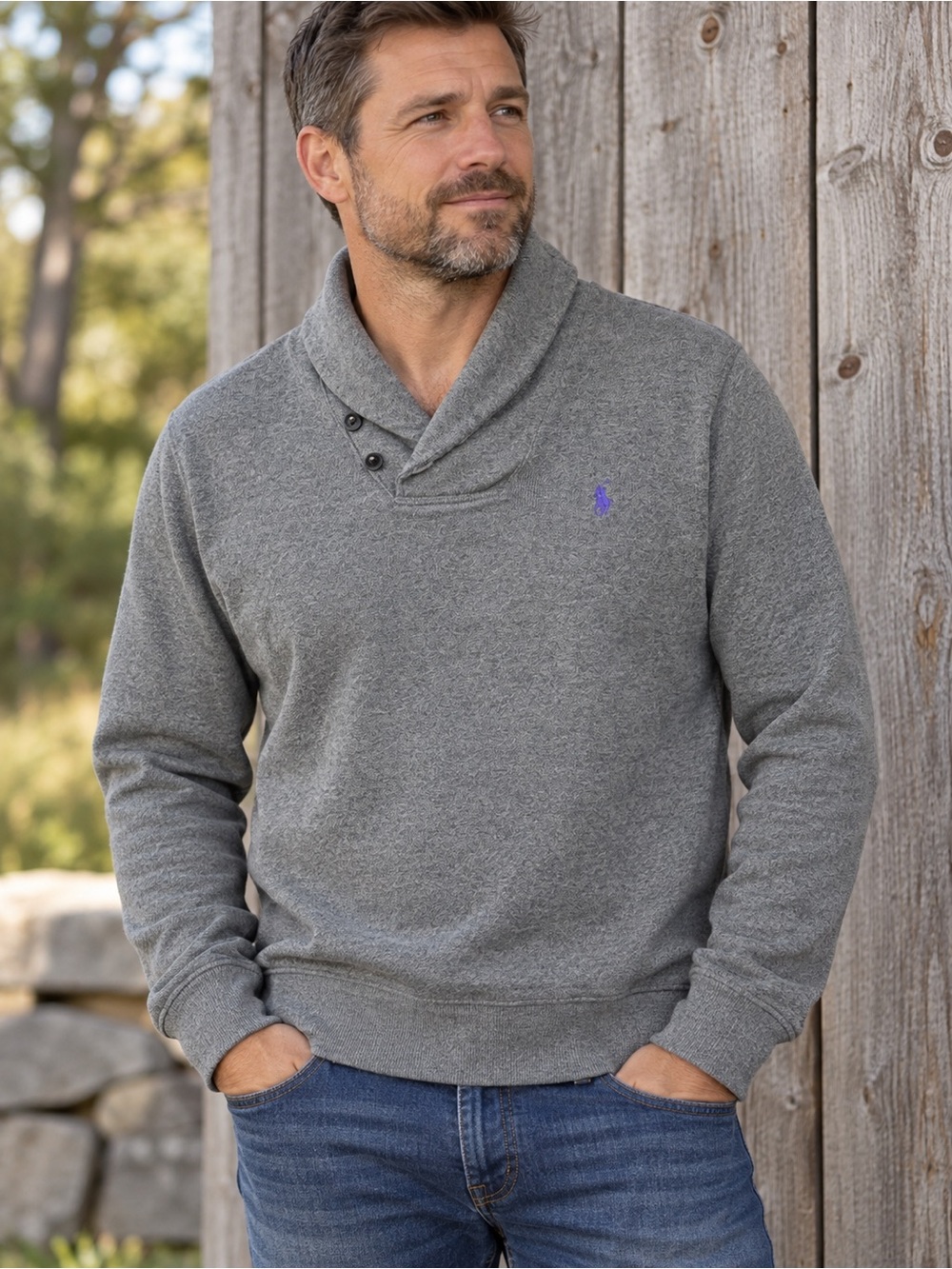Vintage Polo Ralph Lauren Men’s Large Gray Shawl Collar size Large